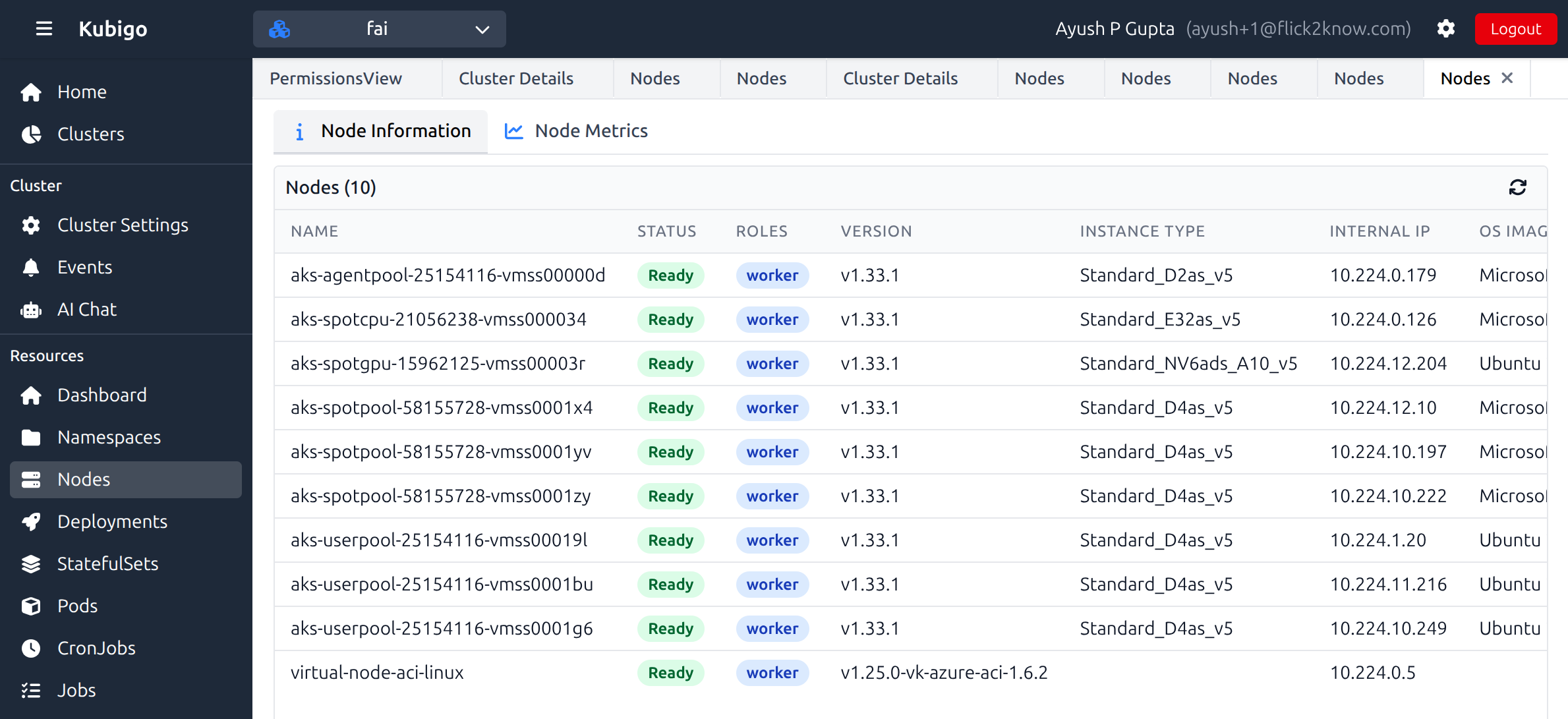 Kubigo Dashboard